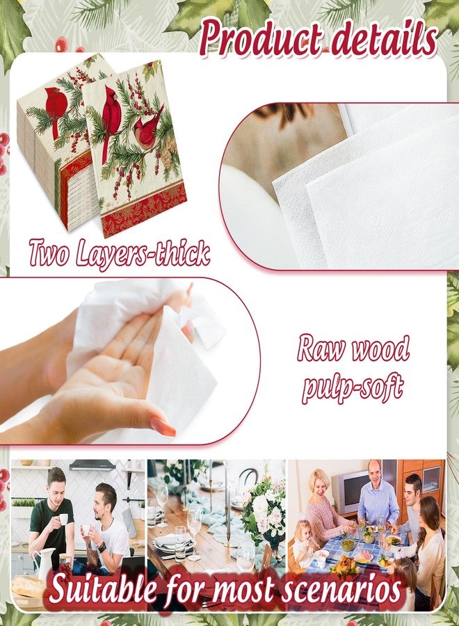 JarThenaAMCS 80 Pcs Christmas Luncheon Napkins Disposable Paper Napkin Decorative Cardinal Pine Cone Dessert Dinner Hand Napkin for Xmas Winter Home Party Table Supplies Decor - Image 3